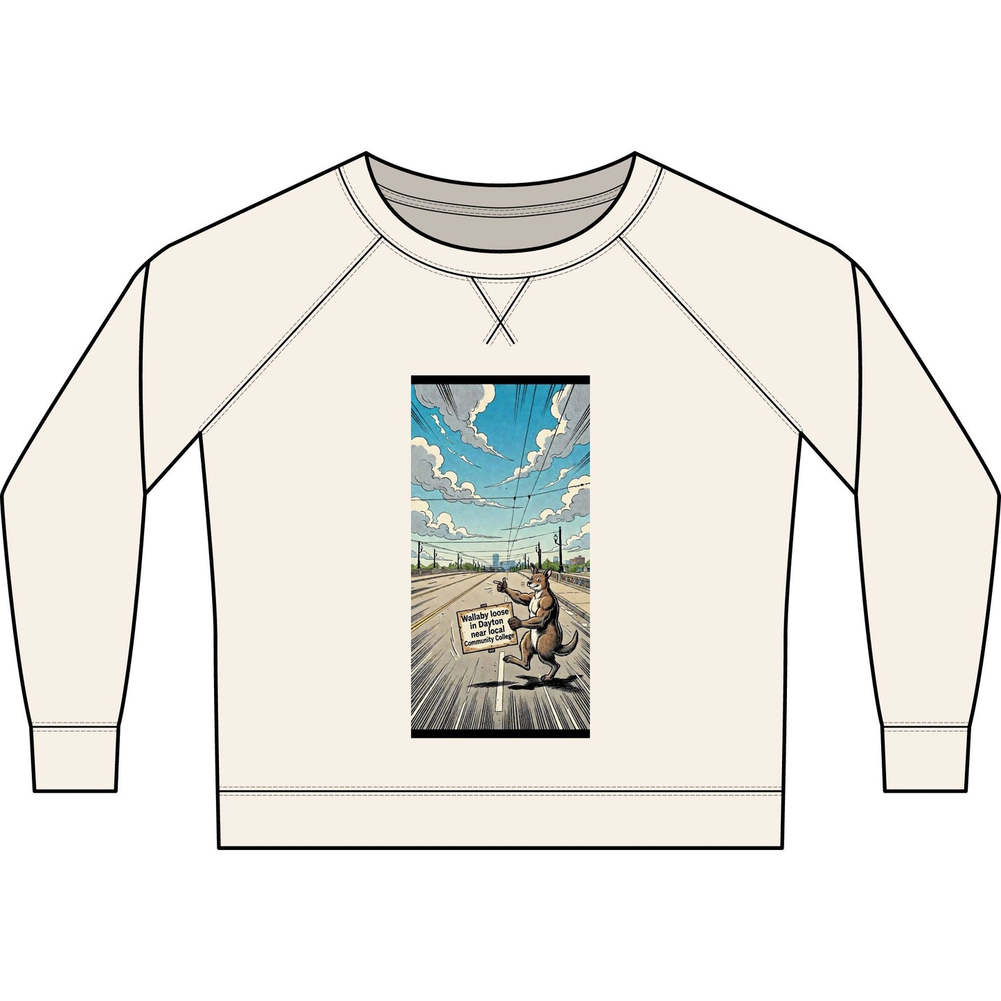 Long Sleeve Crewneck Sweatshirt – Vintage Kangaroo Road Trip Graphic